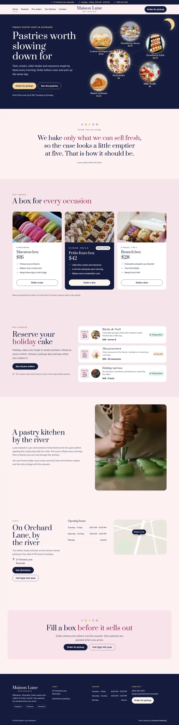 Home page of the demo website (whole page, desktop)