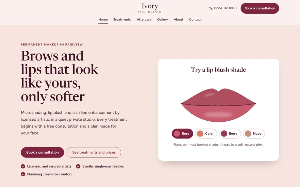 Home page of the demo website (desktop)
