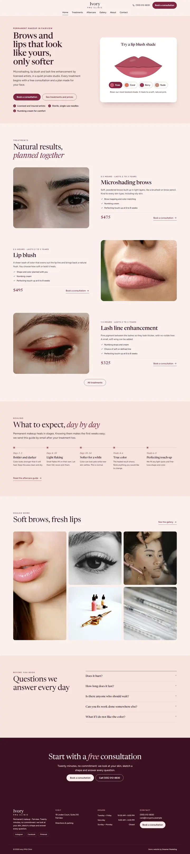 Home page of the demo website (whole page, desktop)