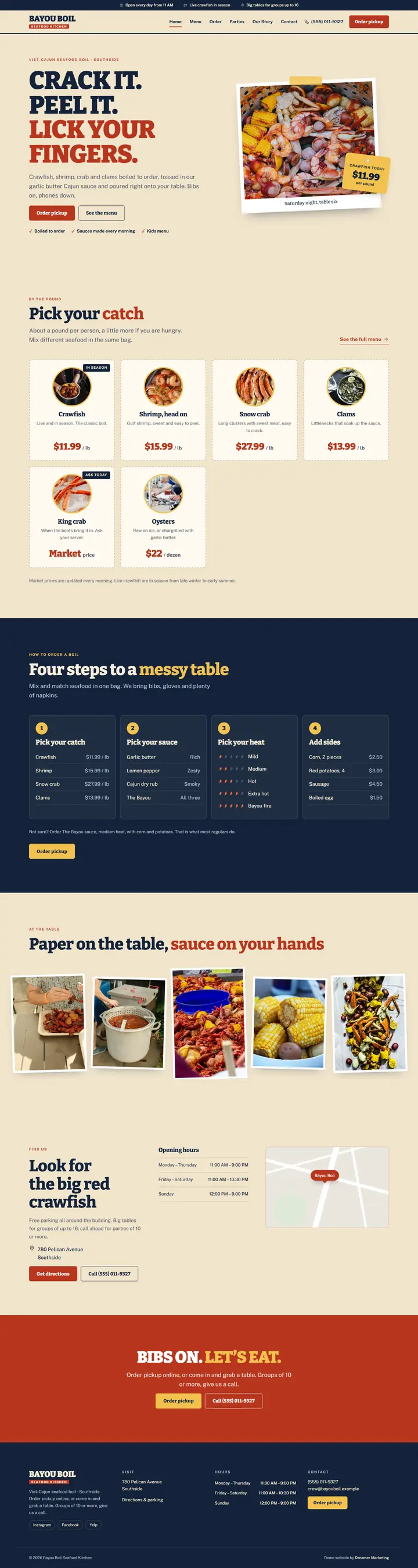 Home page of the demo website (whole page, desktop)