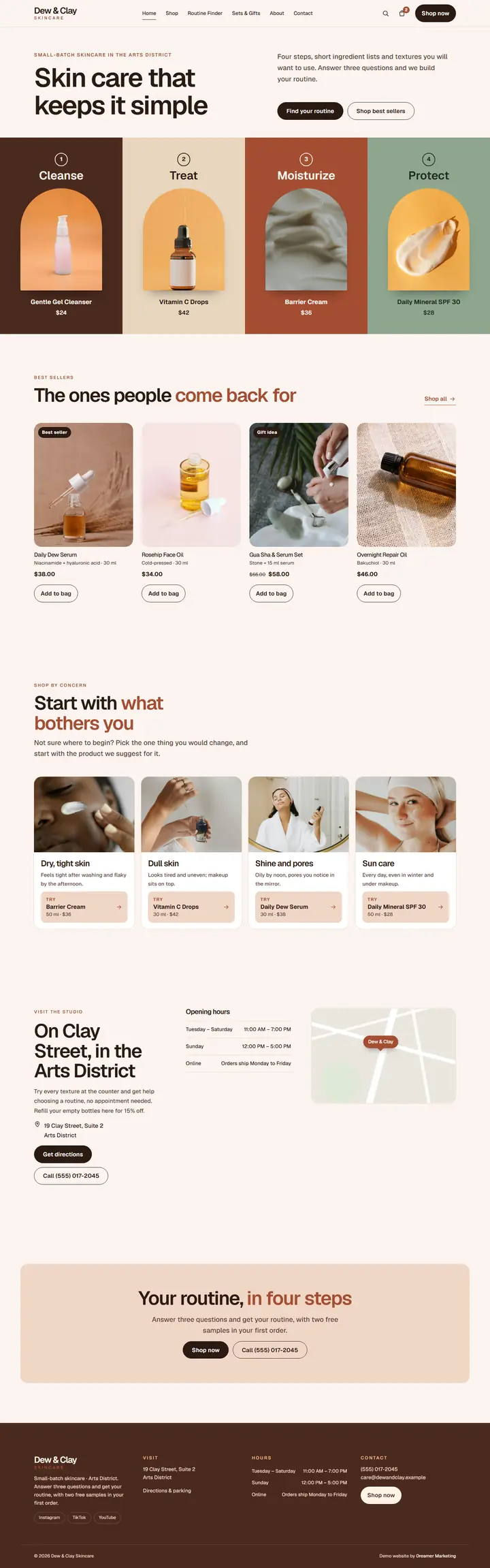 Home page of the demo website (whole page, desktop)