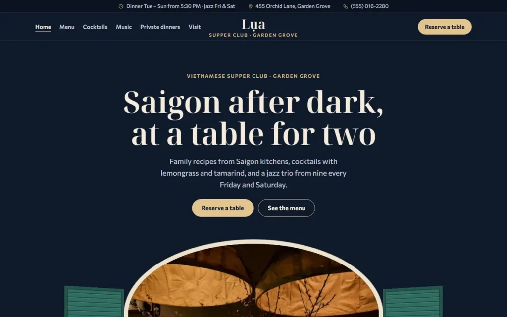 Home page of the demo website (desktop)
