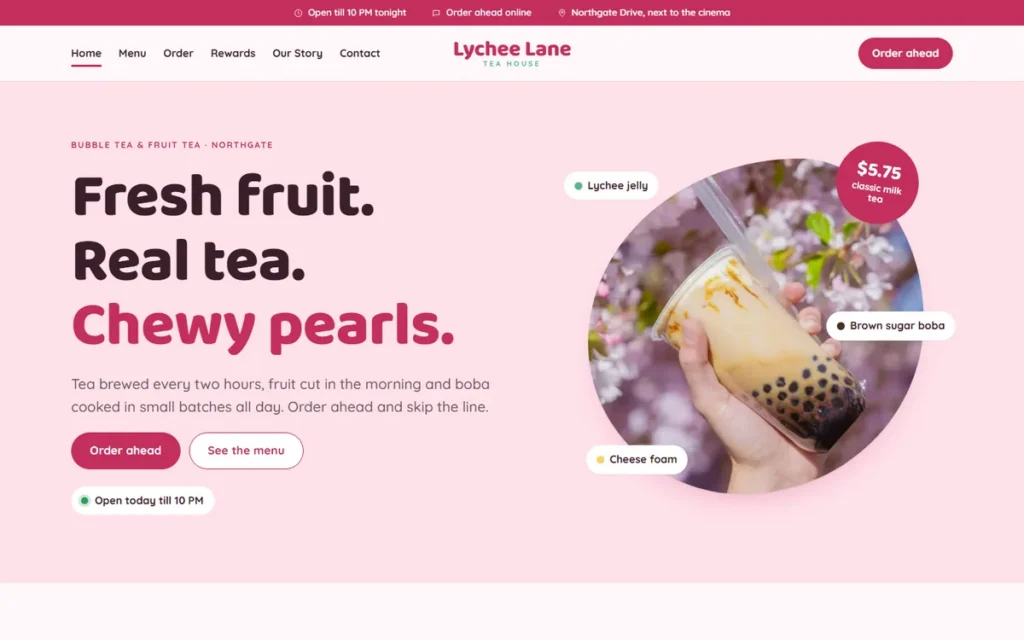 Home page of the demo website (desktop)