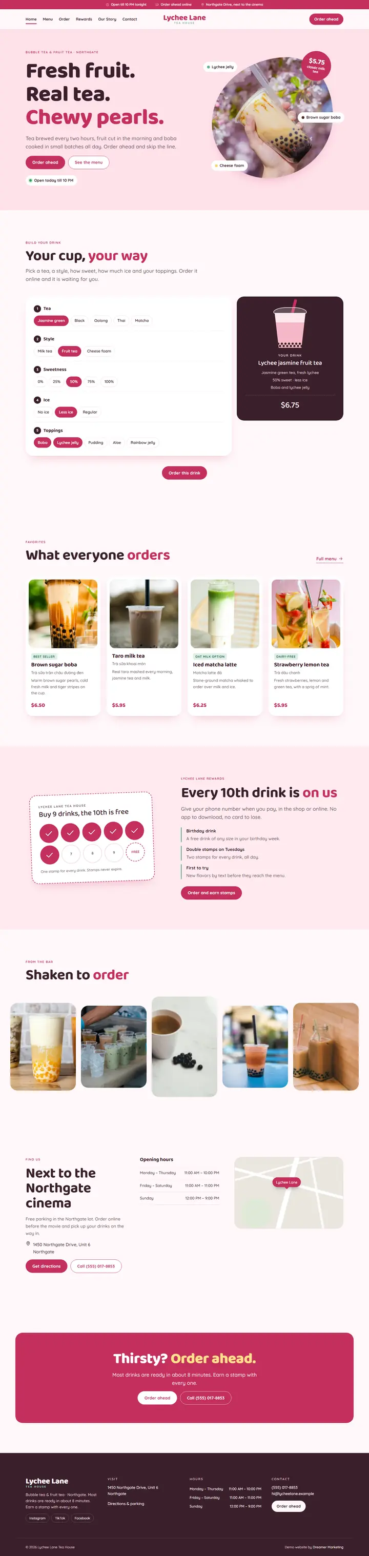 Home page of the demo website (whole page, desktop)