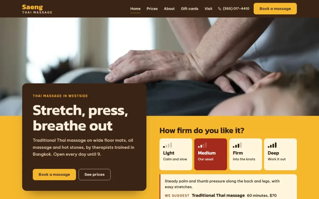 Home page of the demo website (desktop)
