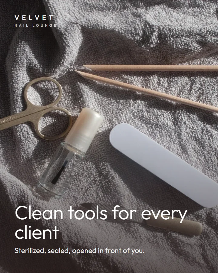 Post about clean tools for every client, sterilized and opened in front of you