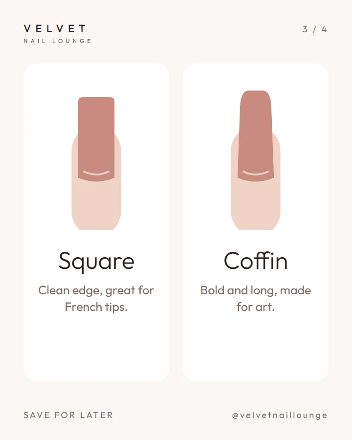 Nail shape guide carousel, slide 3: square and coffin