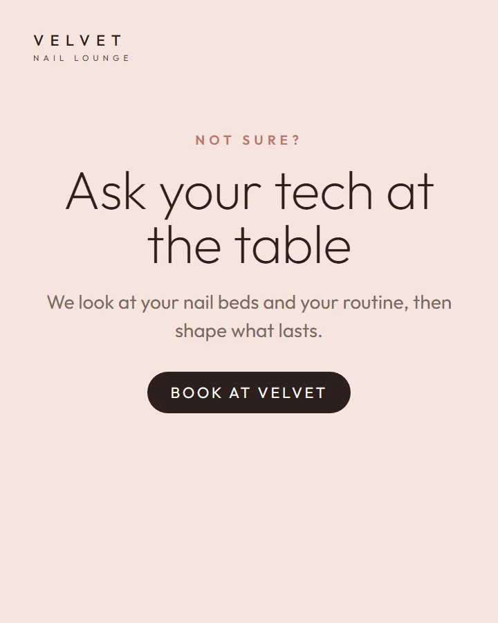Nail shape guide carousel, slide 4: ask your tech at the table