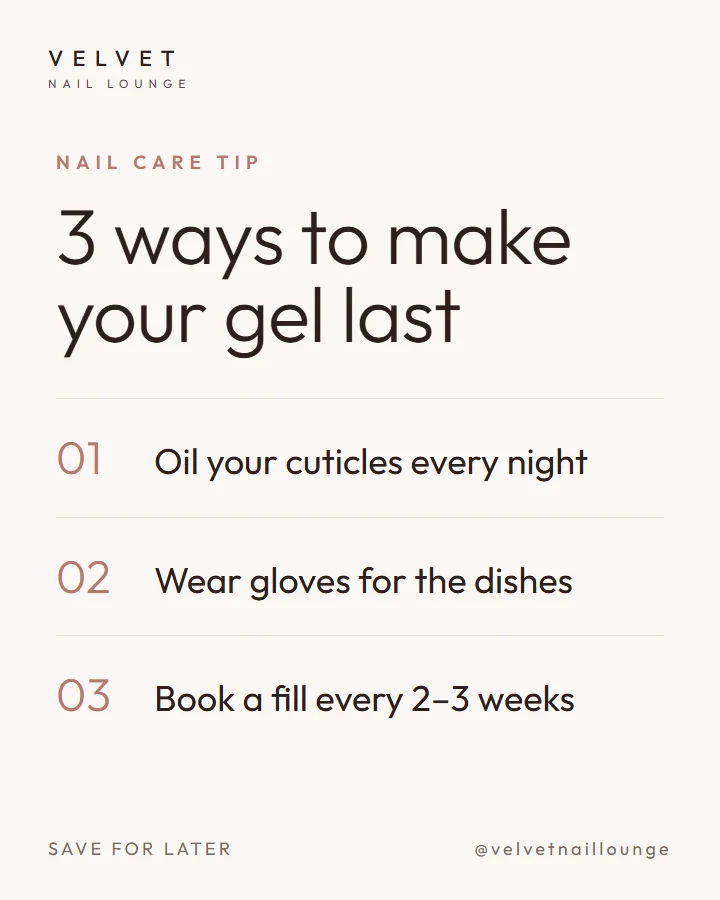 Nail care tip post: 3 ways to make gel last, in Velvet Nail Lounge colors