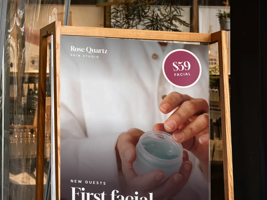 A-frame sign template AF-19 for a spa: Rose Quartz, full cooling gel mask photo