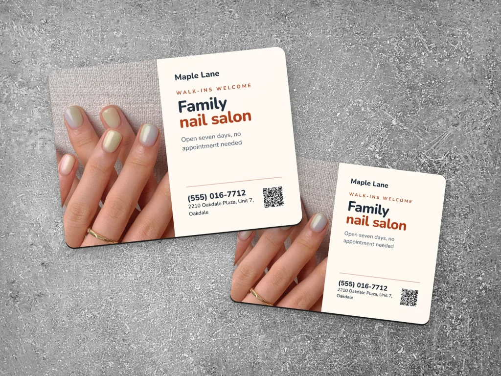 Mẫu nam châm dán xe CM-10 cho tiệm nail: Maple Lane, ảnh móng nhiều màu, tiệm nail gia đình