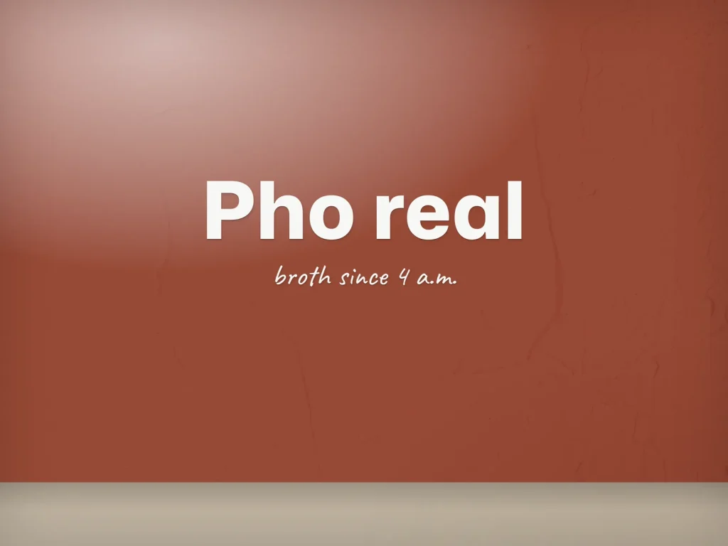 Cut vinyl lettering template CV-04 for a restaurant: Copper Bowl, white “Pho real” on a red wall