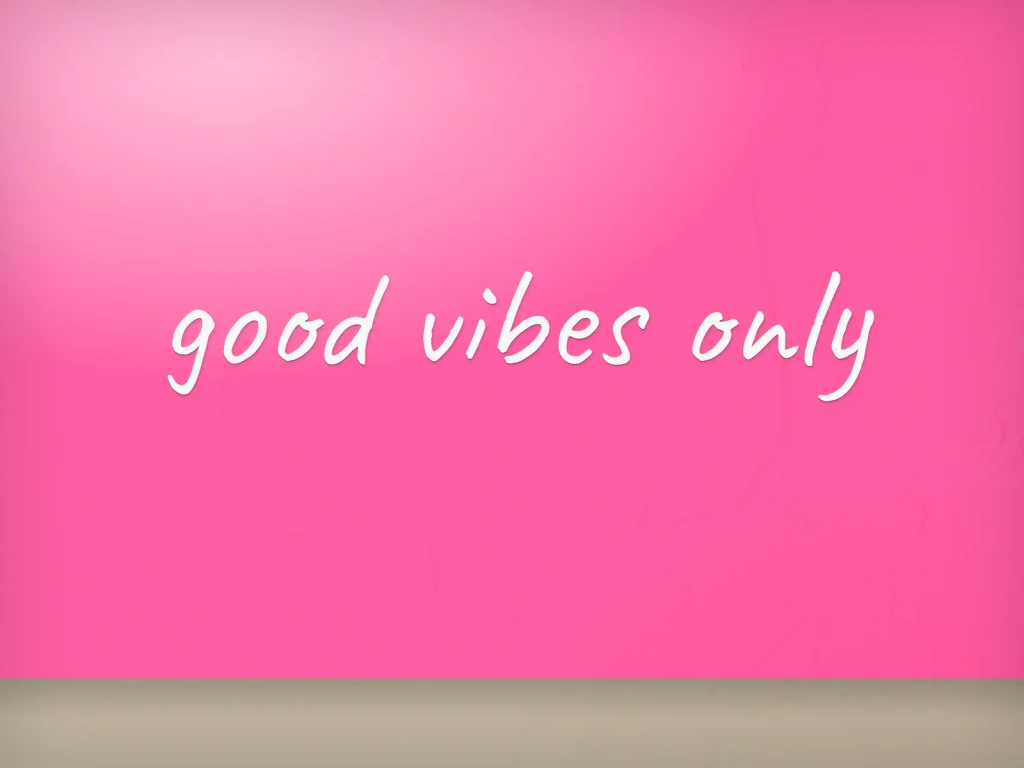 Cut vinyl lettering template CV-07 for a nail salon: Neon Daisy, white “good vibes only” on a pink wall