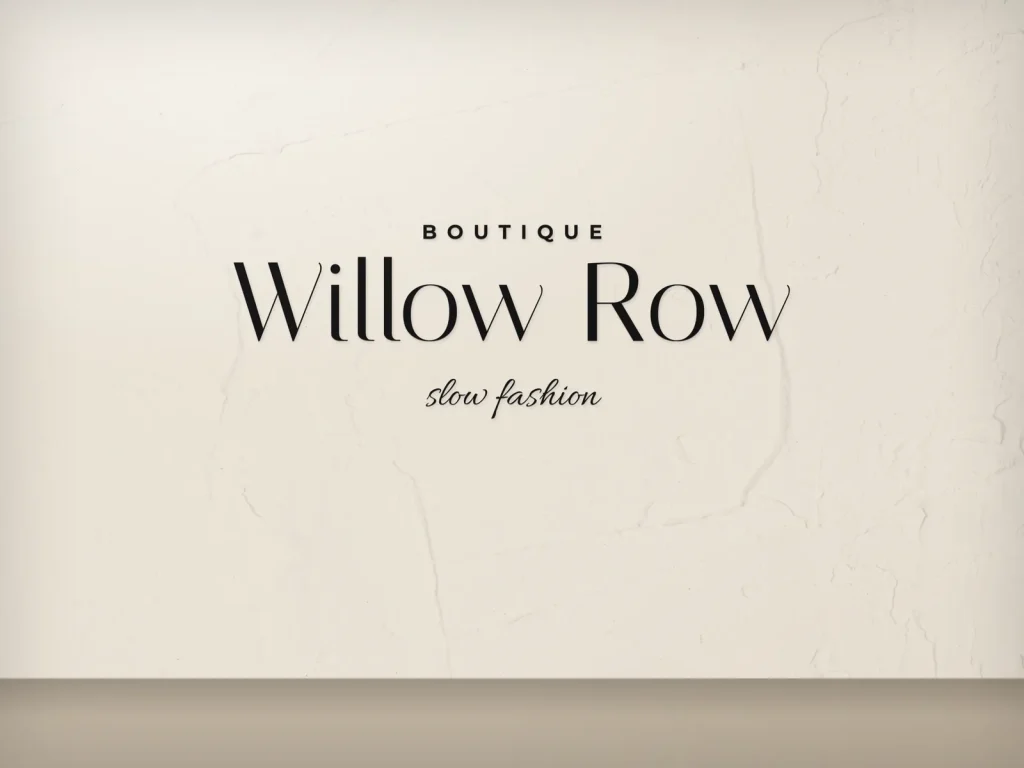 Cut vinyl lettering template CV-13 for a shop: Willow Row, black shop name on a sand wall