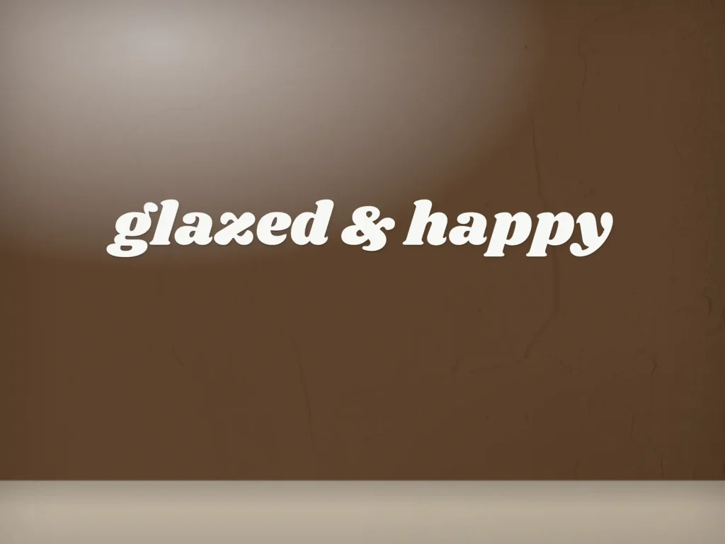 Cut vinyl lettering template CV-18 for a bakery or café: Dough Re Mi, white “glazed & happy” on a brown wall