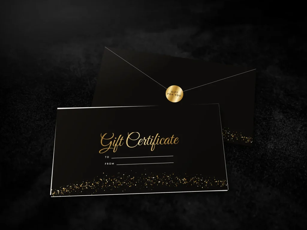Ready-made envelope design ER-01: Gold glitter, black with gold glitter and script