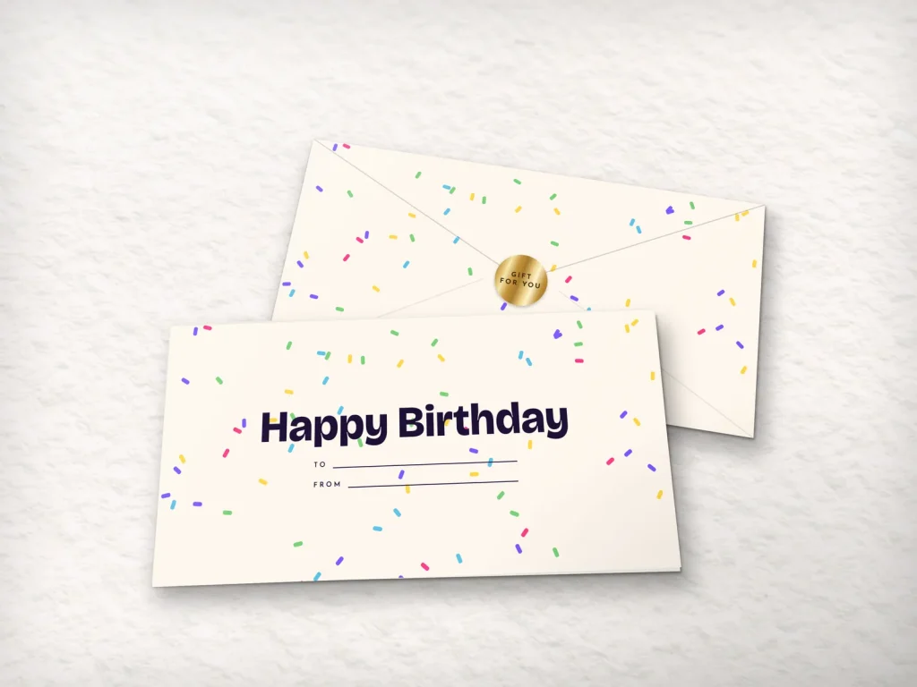 Ready-made envelope design ER-09: Birthday confetti, cream with colorful confetti