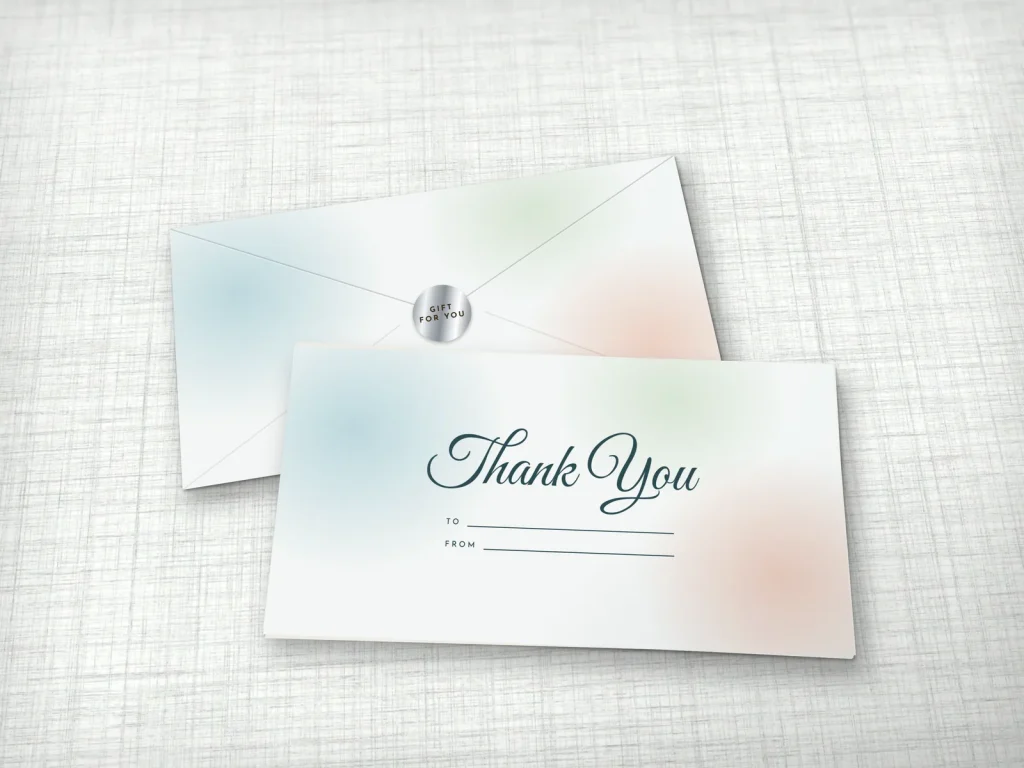 Ready-made envelope design ER-10: Thank you watercolor, blue and peach watercolor with thank-you script