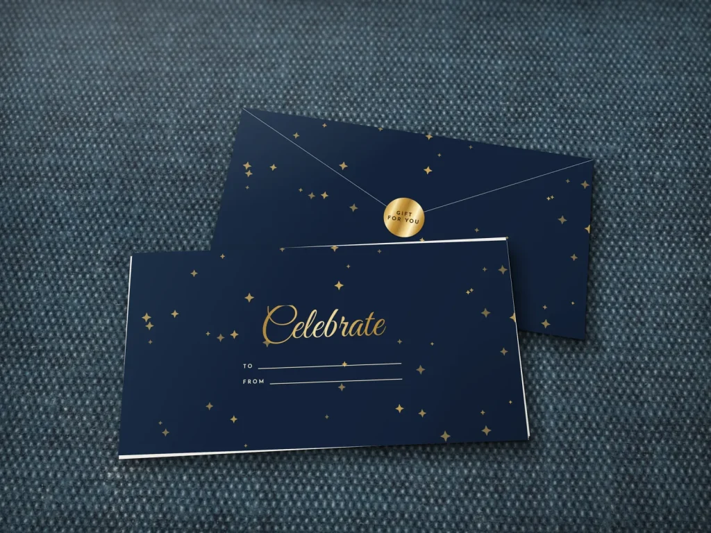 Ready-made envelope design ER-11: Navy and gold stars, navy with twinkling gold stars