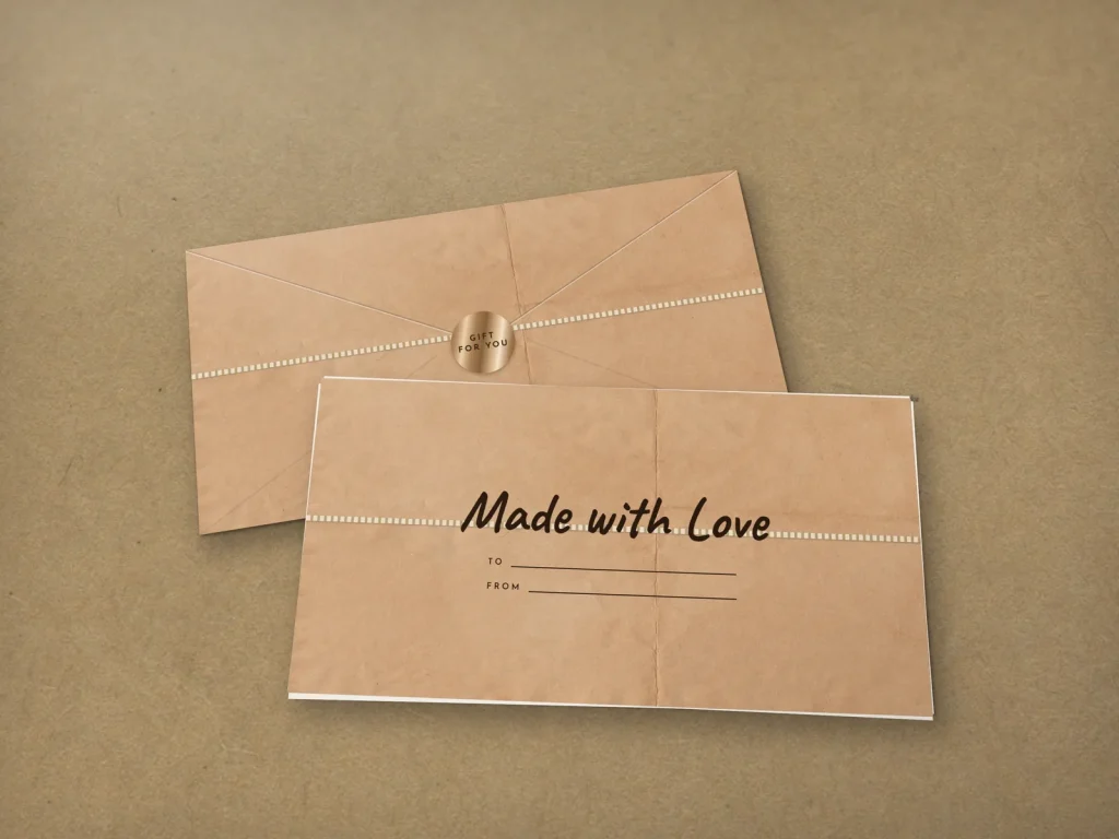 Ready-made envelope design ER-12: Kraft and twine, kraft paper with a twine band