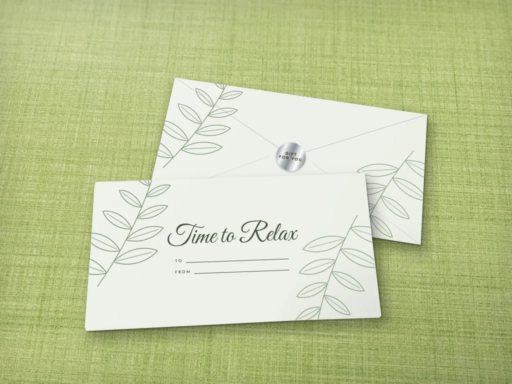 Ready-made envelope design ER-13: Eucalyptus, pale green with eucalyptus in two corners