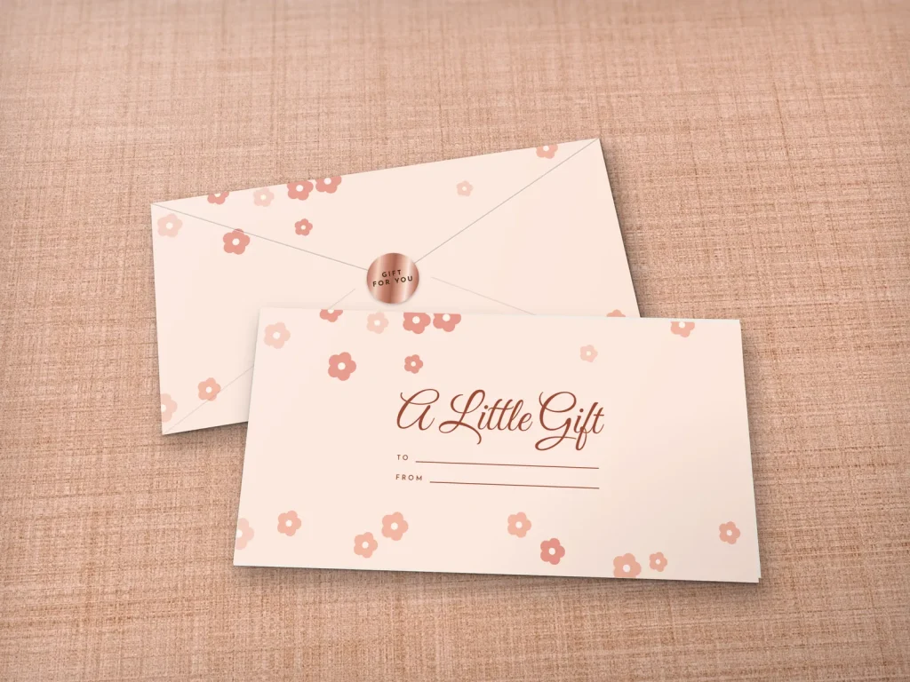 Ready-made envelope design ER-16: Soft peach florals, peach with small blossoms above and below