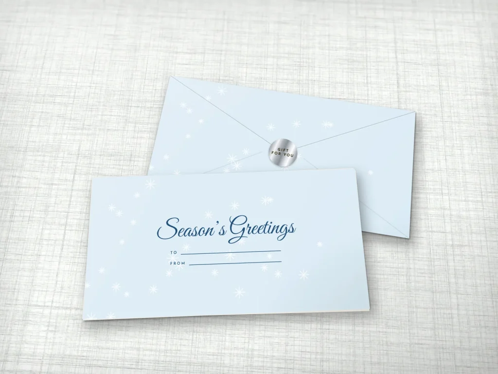 Ready-made envelope design ER-17: Blue snowflakes, ice blue with white snowflakes