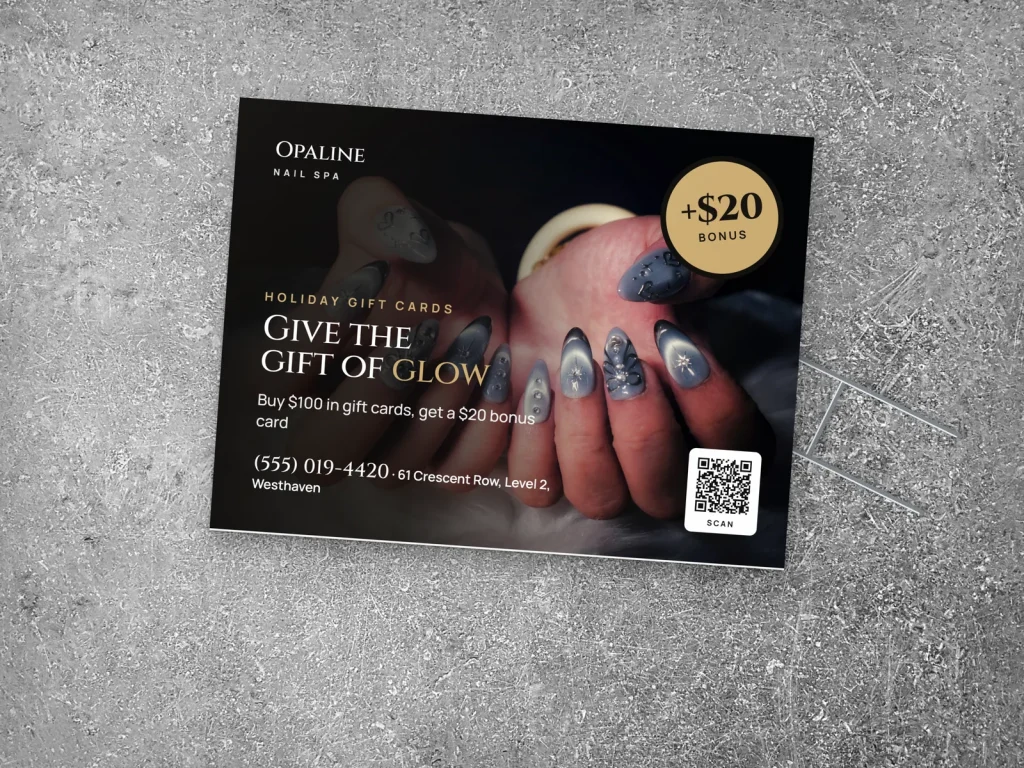 Yard sign template YS-10 for a nail salon: Opaline, full silver chrome nails photo