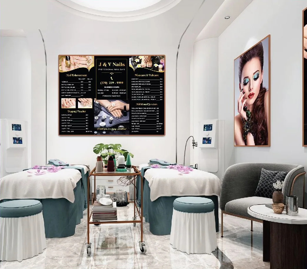 Wall menu hanging in a nail salon